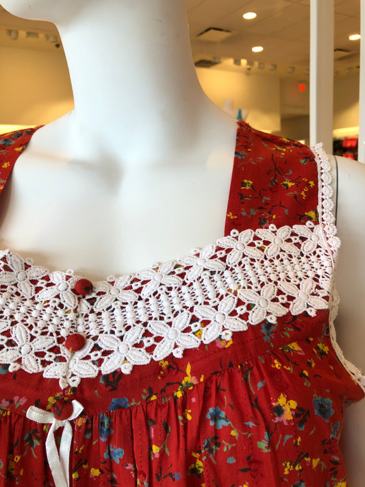 100% Cotton Woven Sleeveless Nightgown 4412 - Red