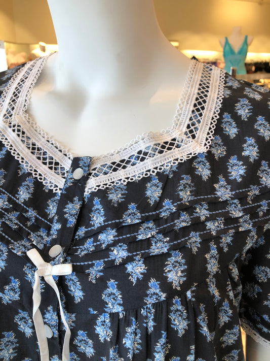 100% Cotton Woven Short Sleeve Nightgown 4413 - Blue