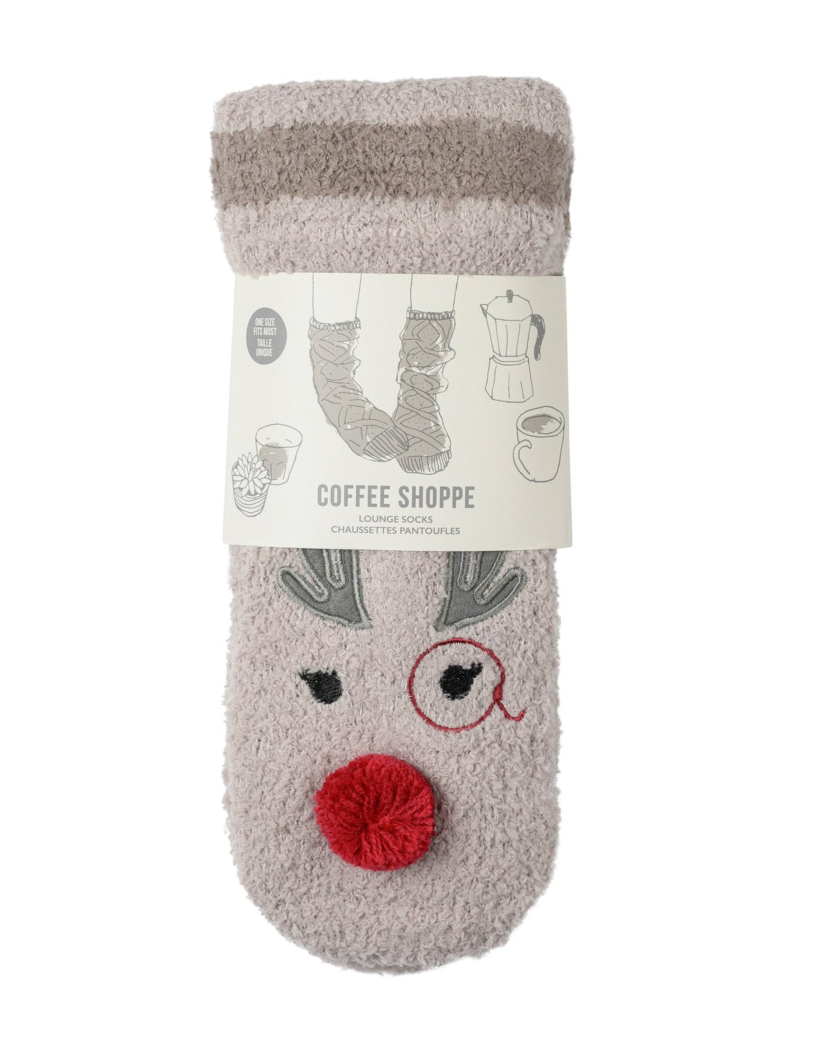 Coffee Shoppe Marshmallow Critter Lounge Socks - Rudolph