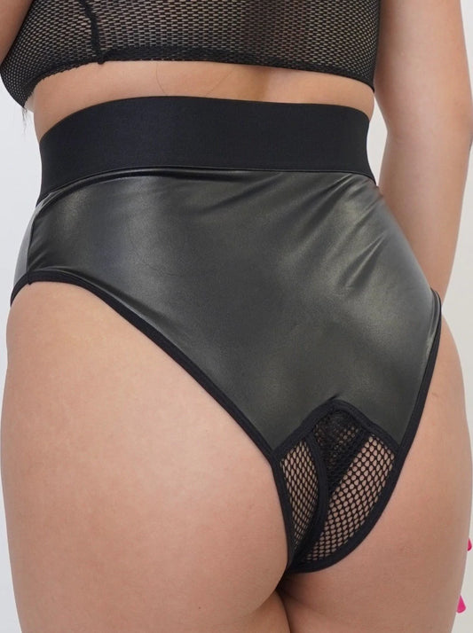 Scandal Open Crotch High Waist Brief - Black