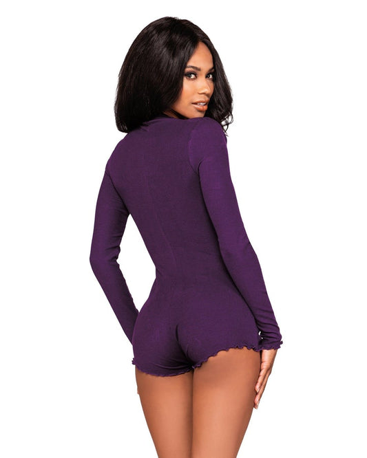 Stretch (X) Rib Knit Plunge Romper 12253 - Plum