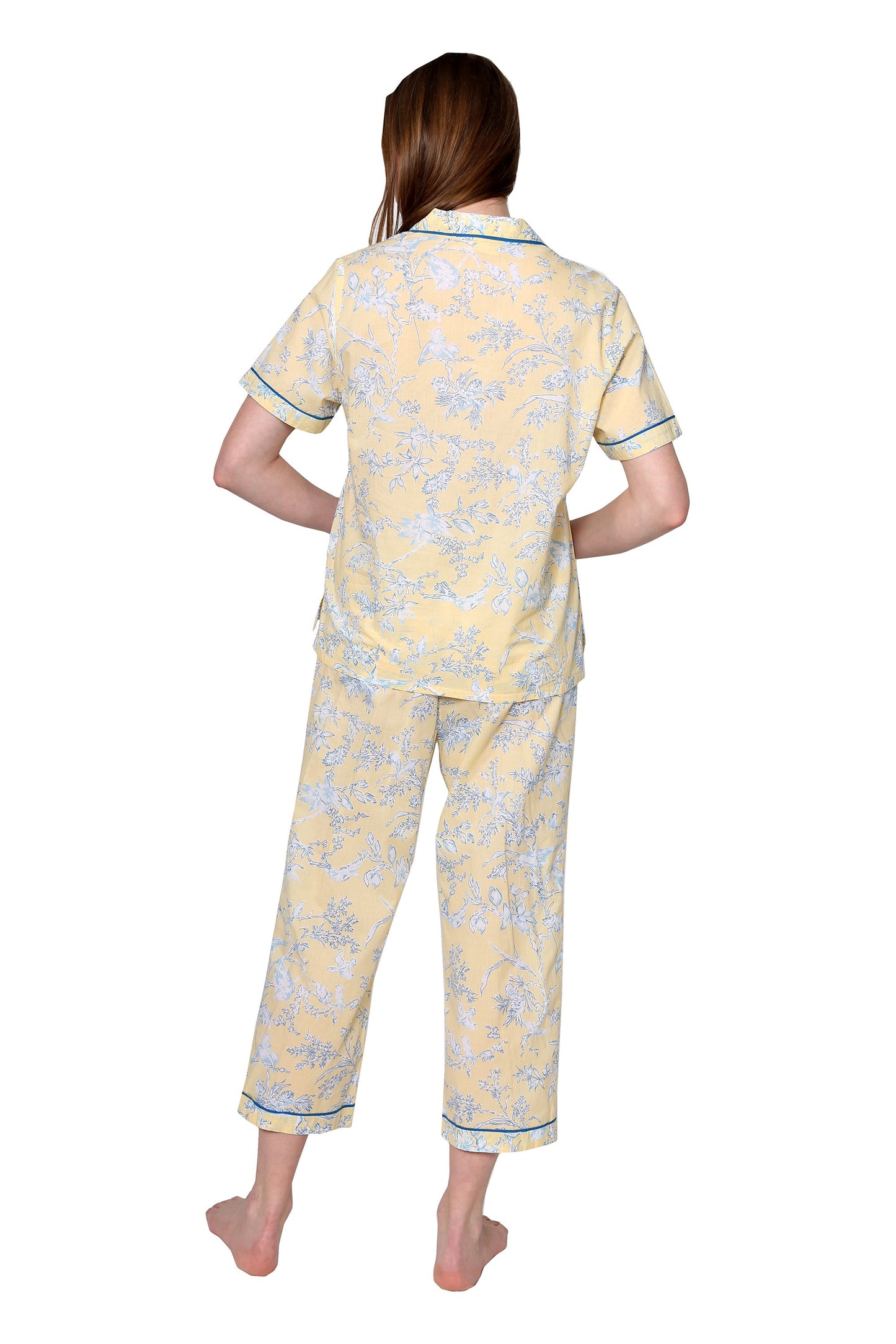 100% Cotton Floral Print Pyjamas 1467 - Yellow/Blue