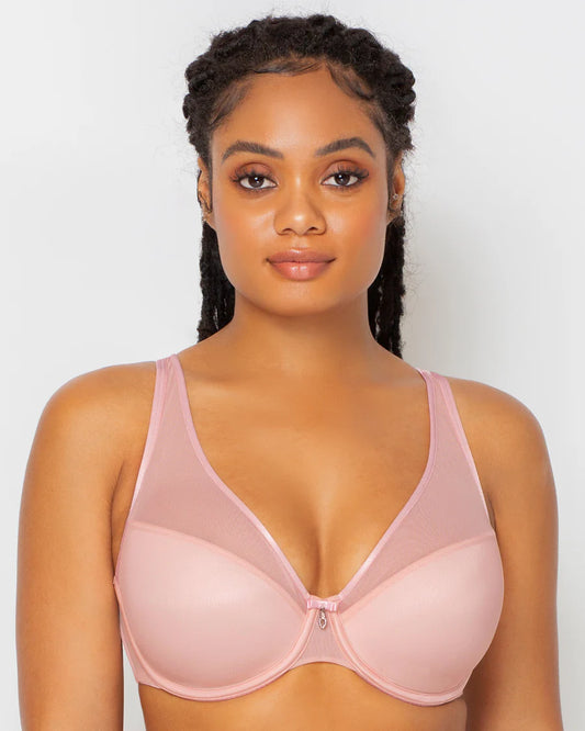 Sheer Mesh Plunge T-Shirt Bra 1310 - Blushing Rose