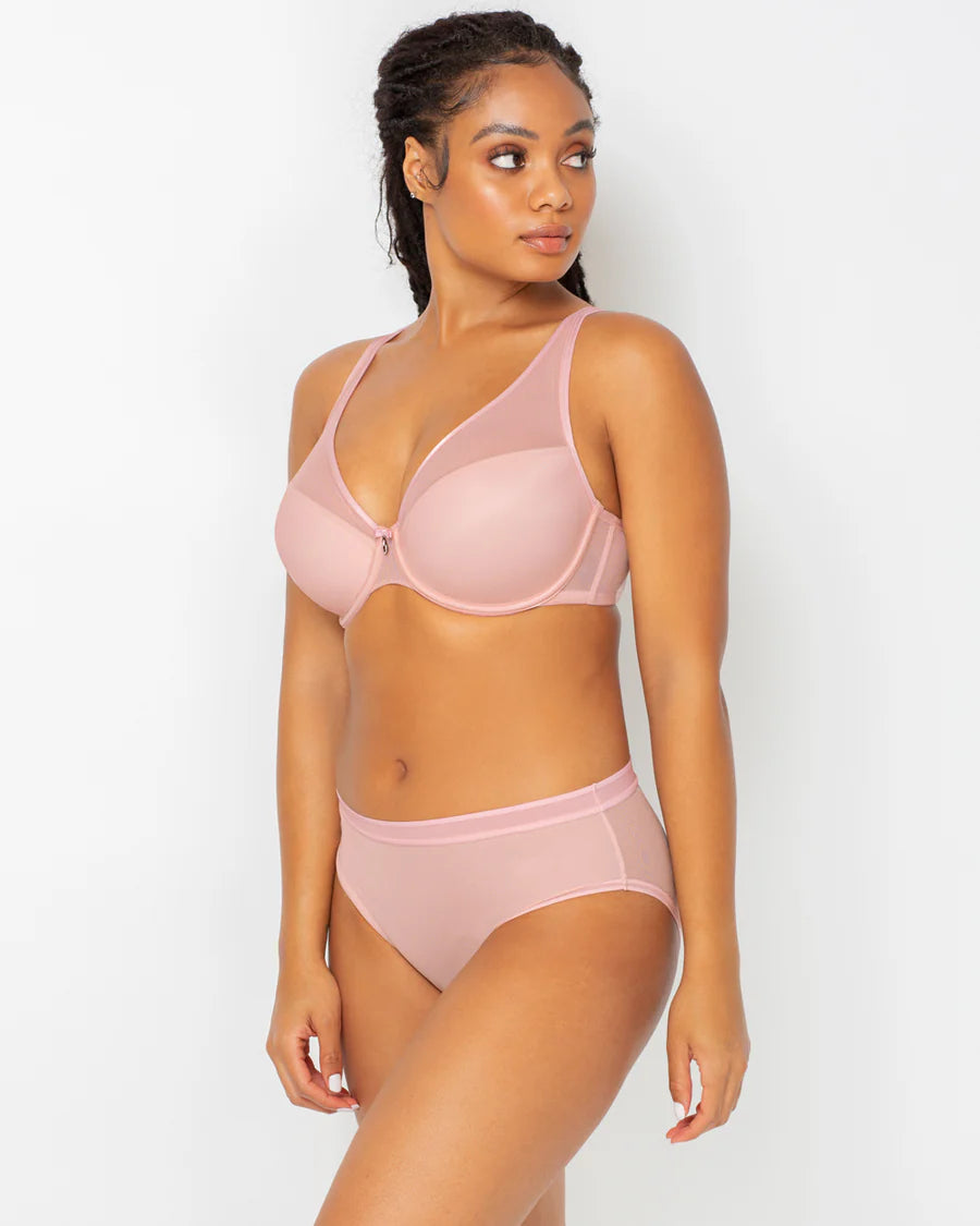 Sheer Mesh Plunge T-Shirt Bra 1310 - Blushing Rose