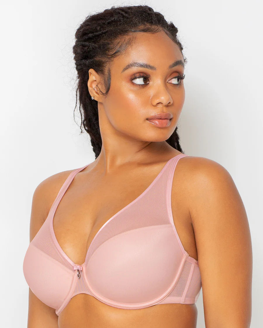 Sheer Mesh Plunge T-Shirt Bra 1310 - Blushing Rose