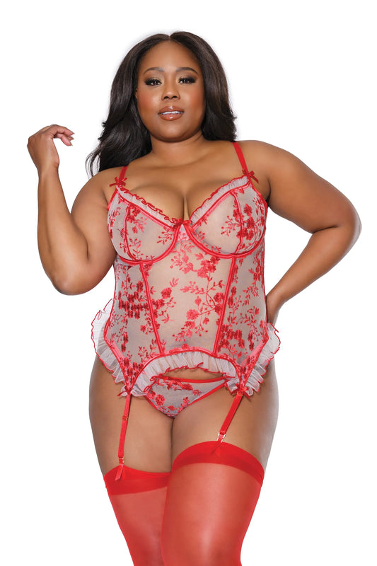 Floral Bustier and G-string 23301 - Red/Ivory