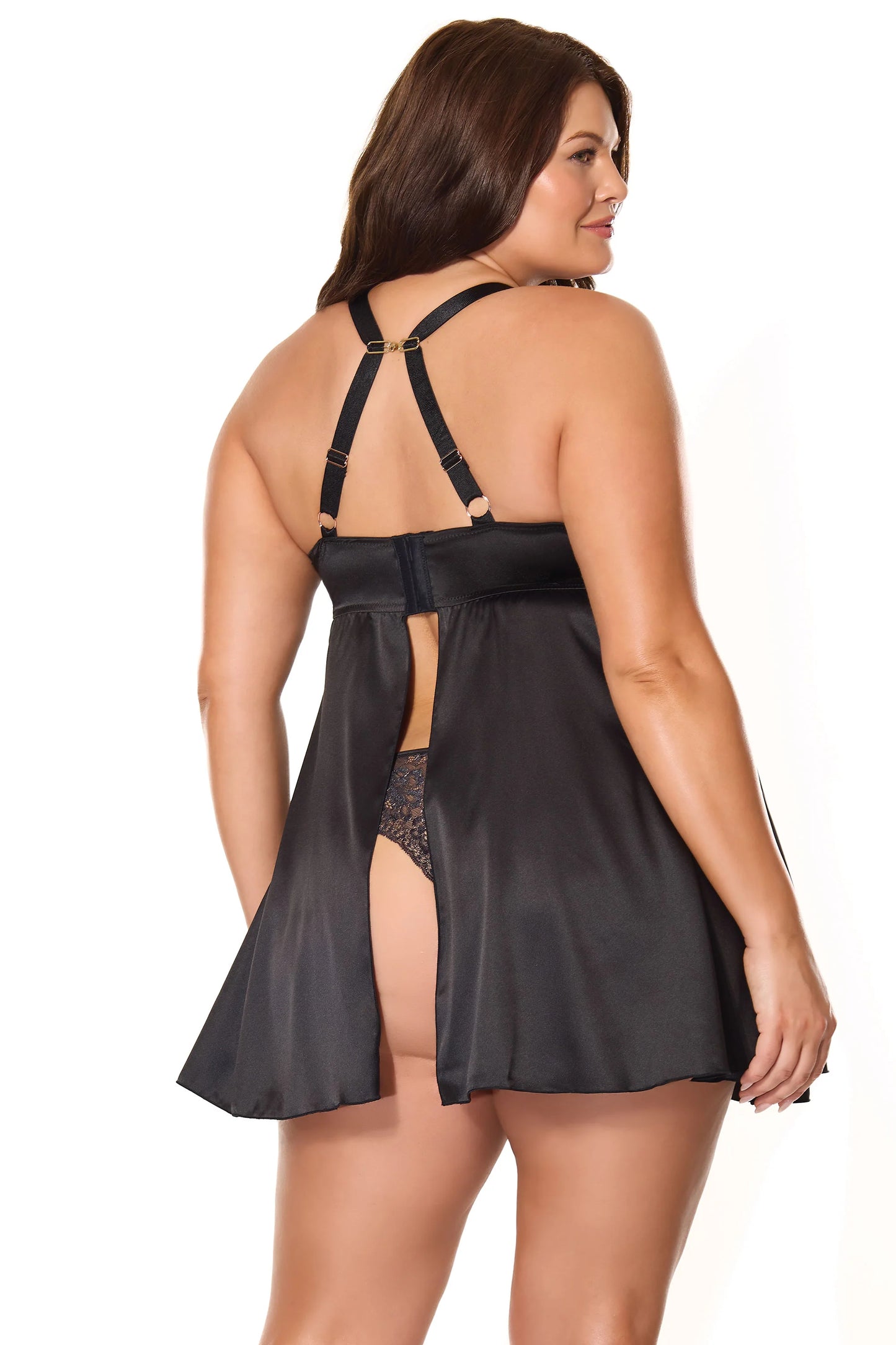 Kissed by Satin Babydoll and Thong 26114 - Black