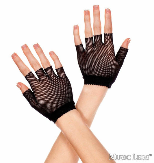 Fishnet Wrist Length Fingerless Gloves 401 - Black