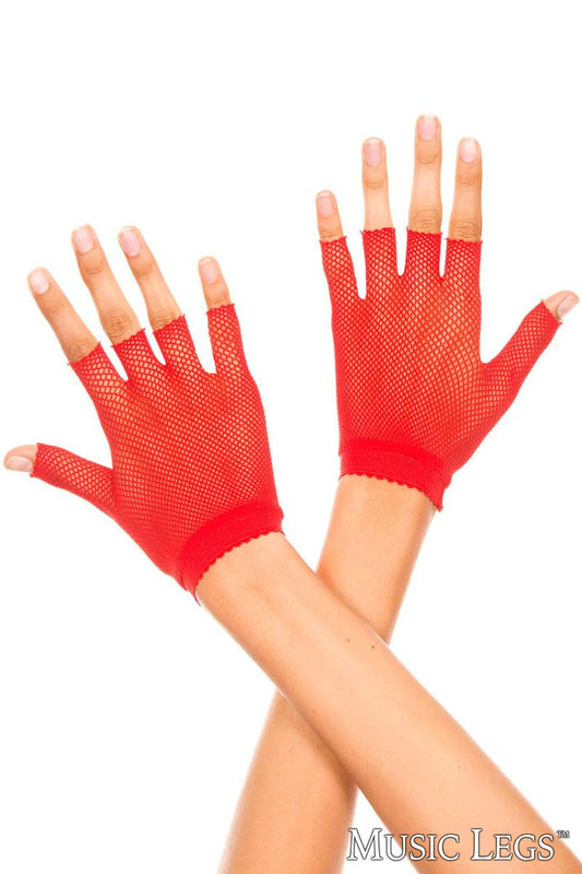 Fishnet Wrist Length Fingerless Gloves 401 - Red