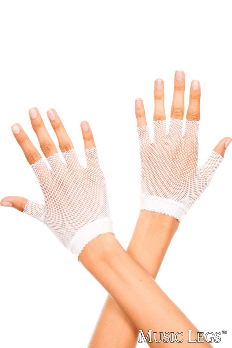 Fishnet Wrist Length Fingerless Gloves 401 - White