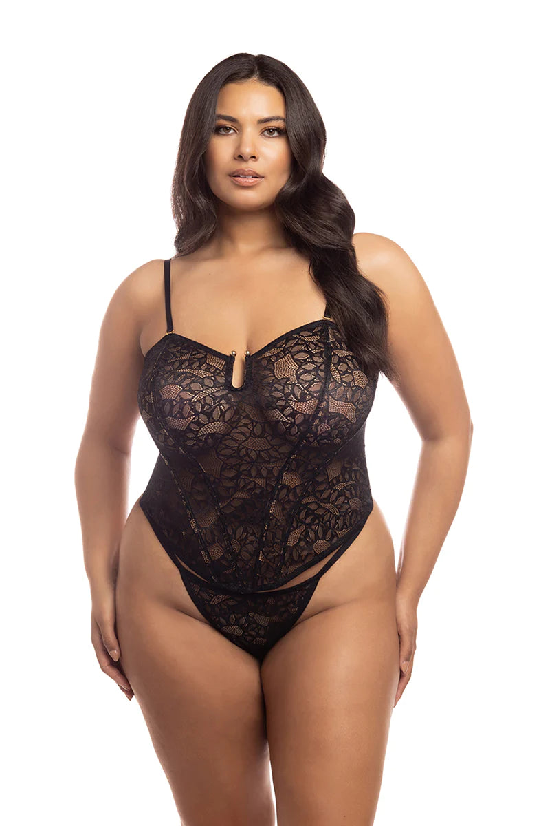 DG12957X Sexy Dreamgirl Plus Size Floral Lace Bustier & Thong Set