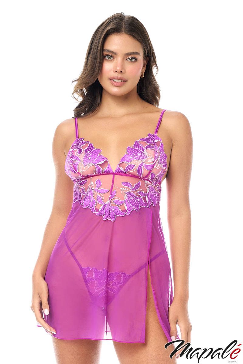 Embroidered Babydoll and G-string MA7614 - Azalea