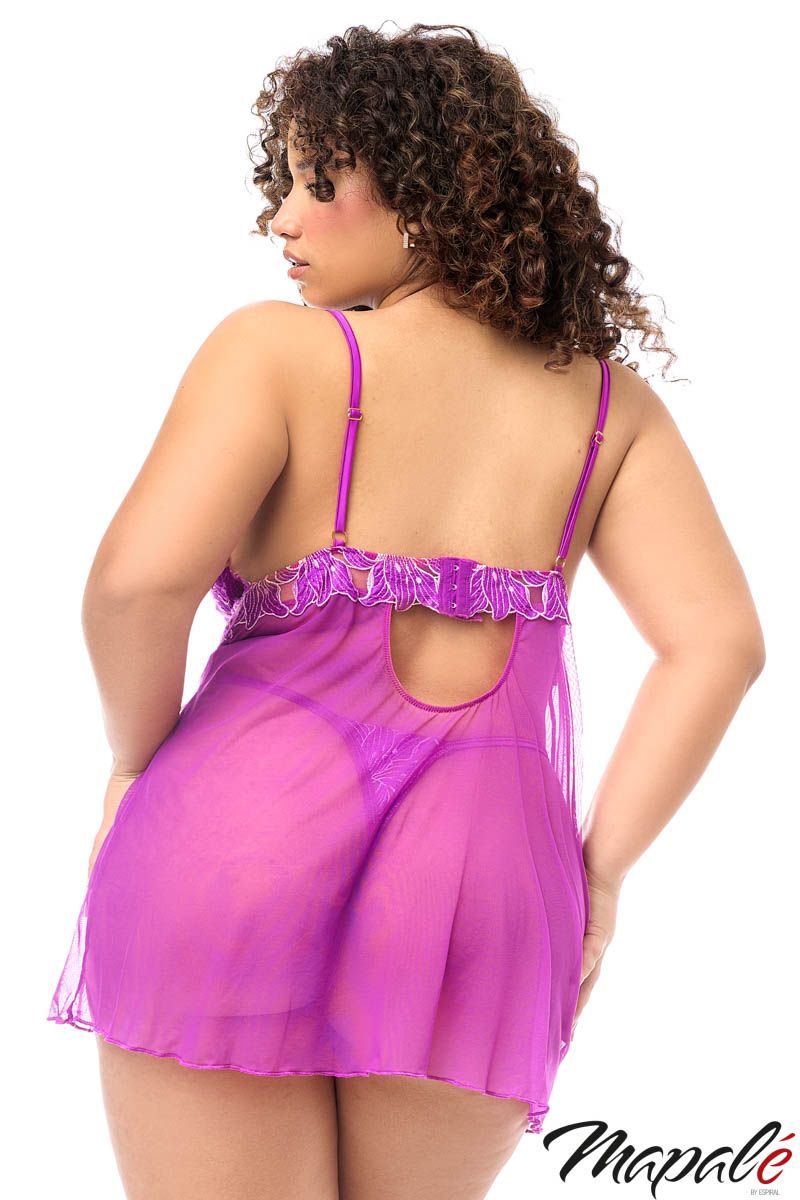Embroidered Babydoll and G-string MA7614 - Azalea