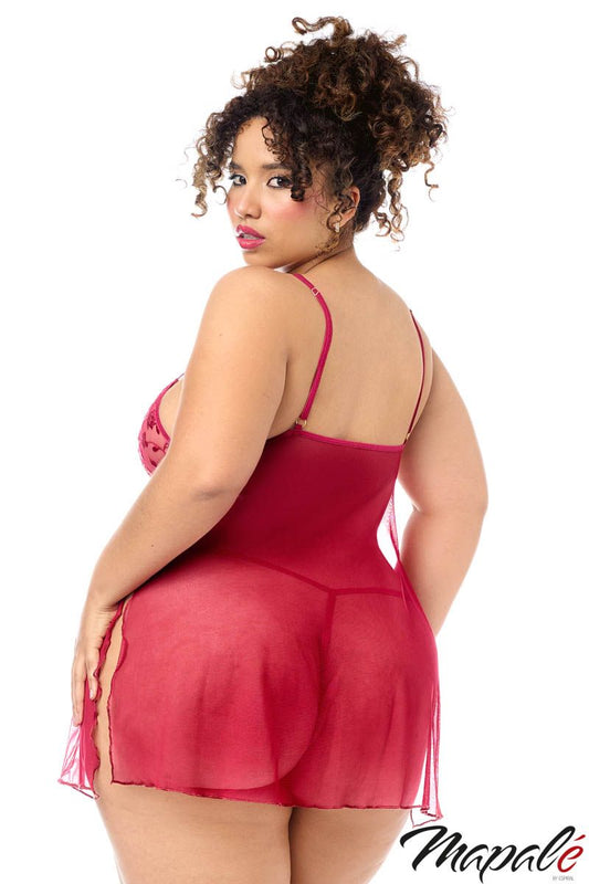 Floral Babydoll and G-string MA7620 - Red