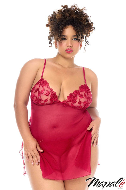 Floral Babydoll and G-string MA7620 - Red