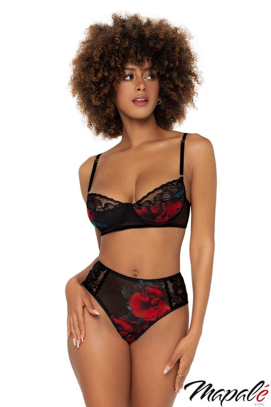 Mapale Underwire Open Cup Bra & Ruffle Panty Set Lingerie 8563 ~ Red or  Black