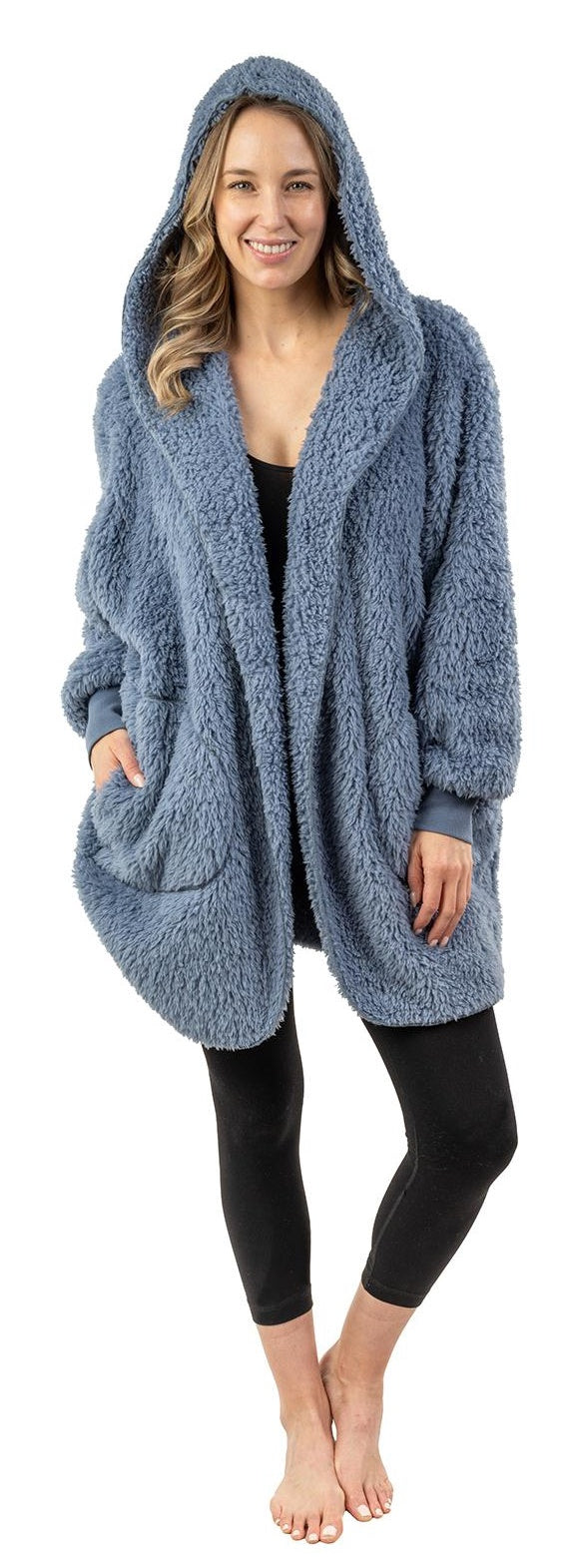 32" Hooded Sherpa Jacket with Pockets - Blue