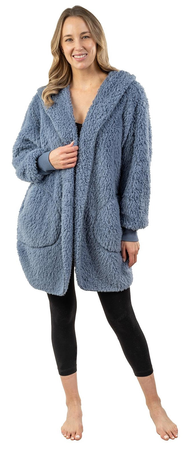 32" Hooded Sherpa Jacket with Pockets - Blue