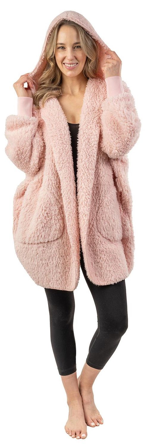 32" Hooded Sherpa Jacket with Pockets - Pink