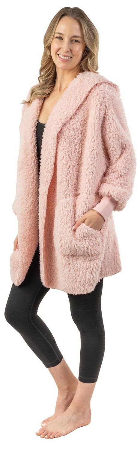 32" Hooded Sherpa Jacket with Pockets - Pink