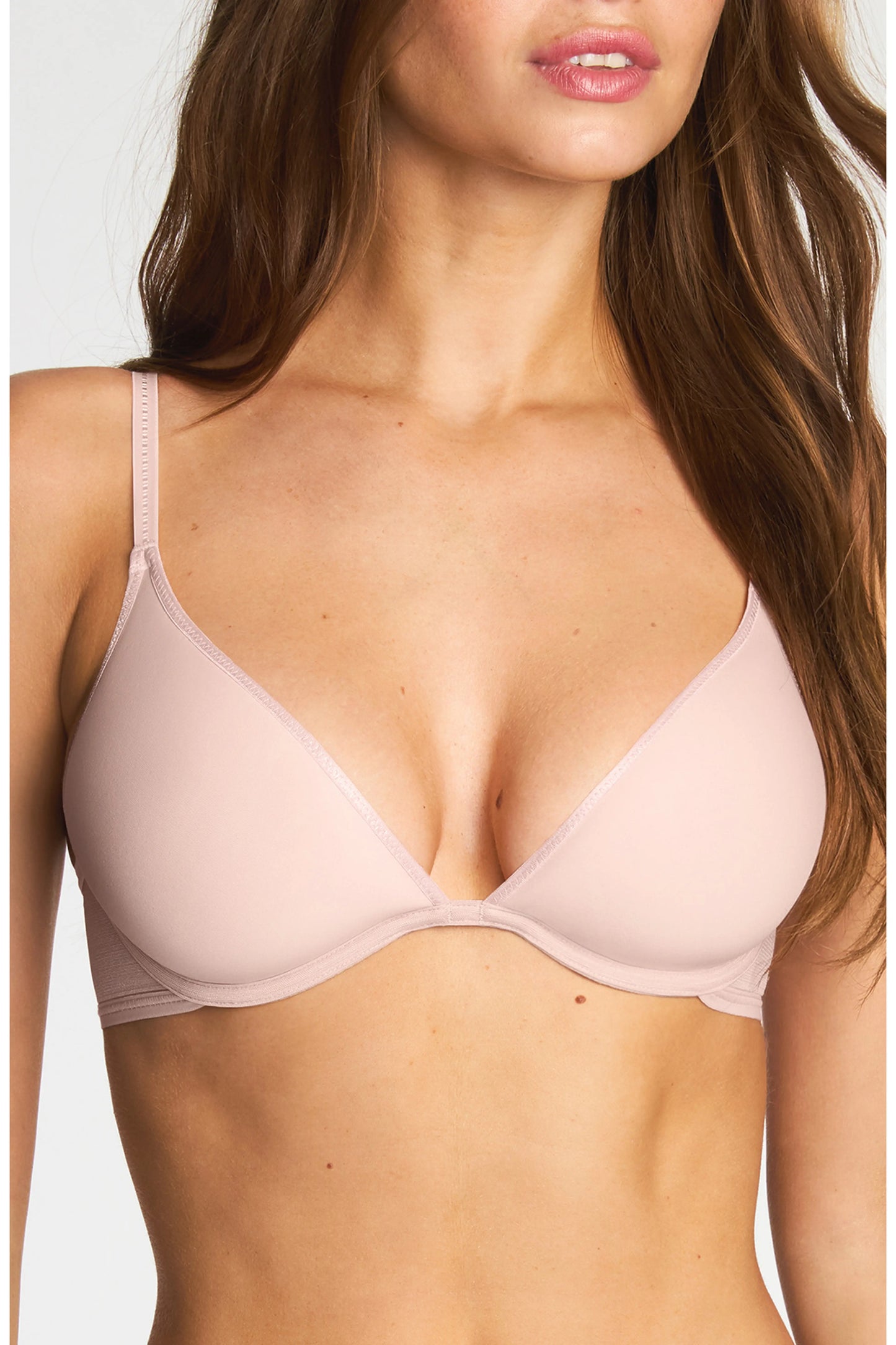 Full Transparency Plunge Padded T-shirt Bra 953420 278 - Rose Smoke
