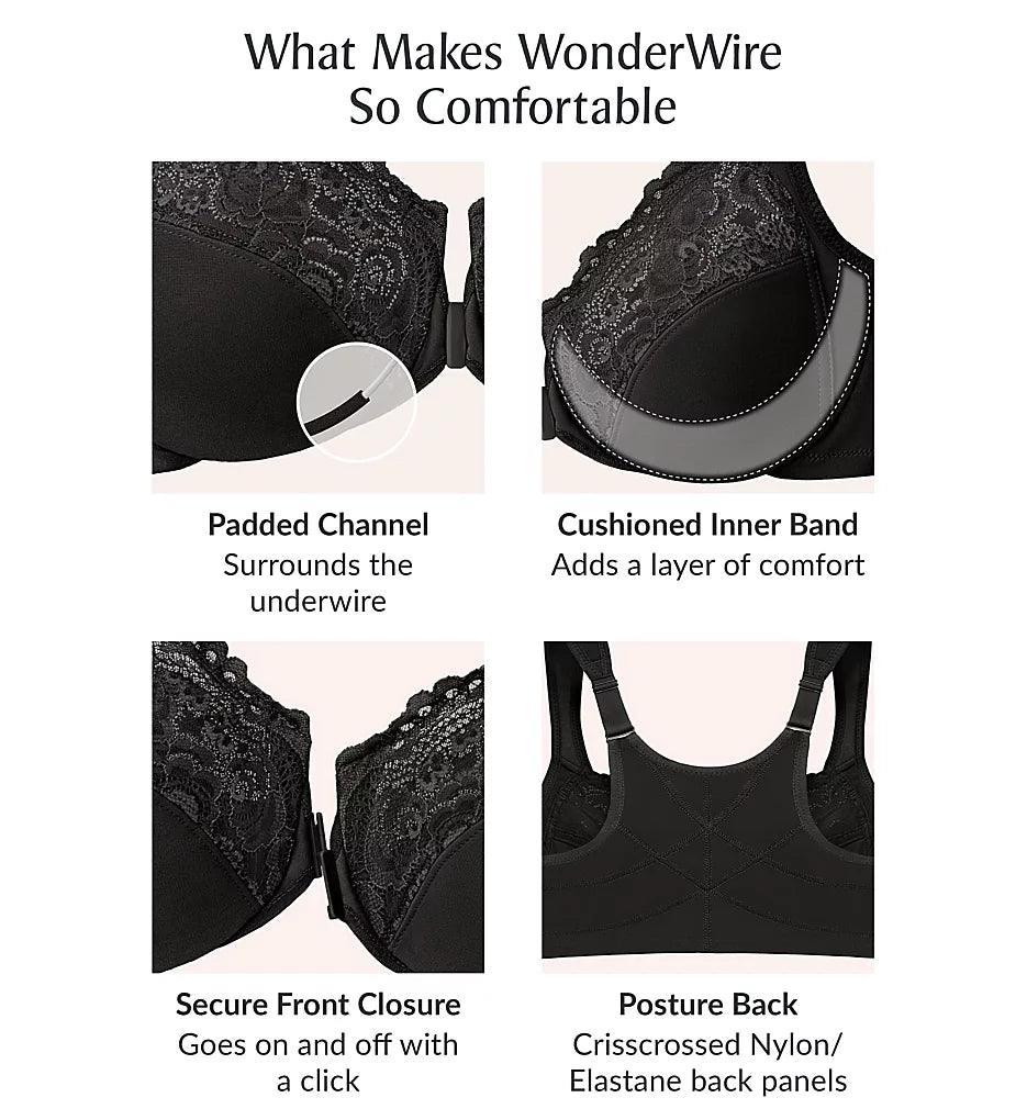 1255 Front Close Posture Back Wonderwire Bra - Black