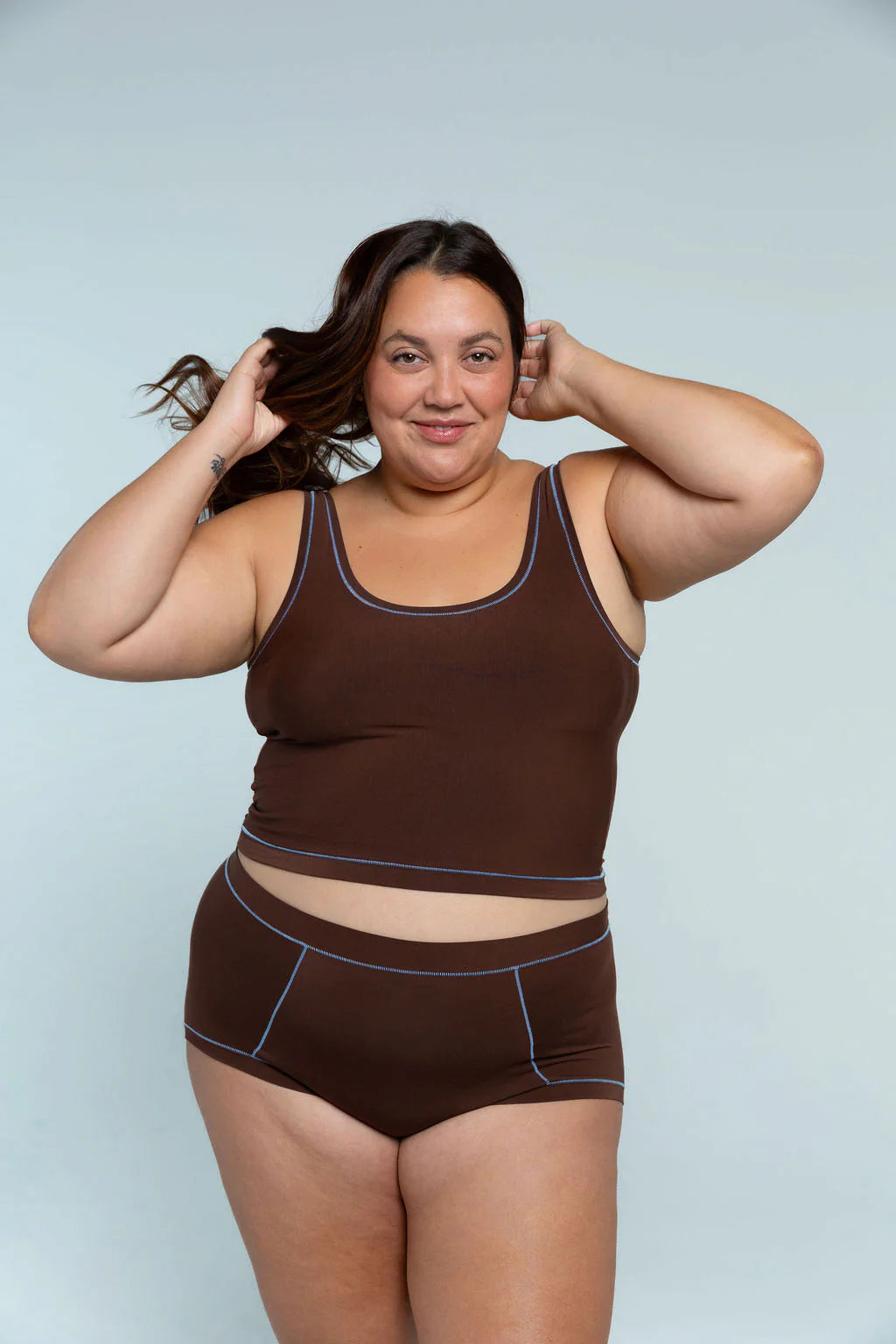 Sporty Crop (SC) Tank - Brown / Sky Blue