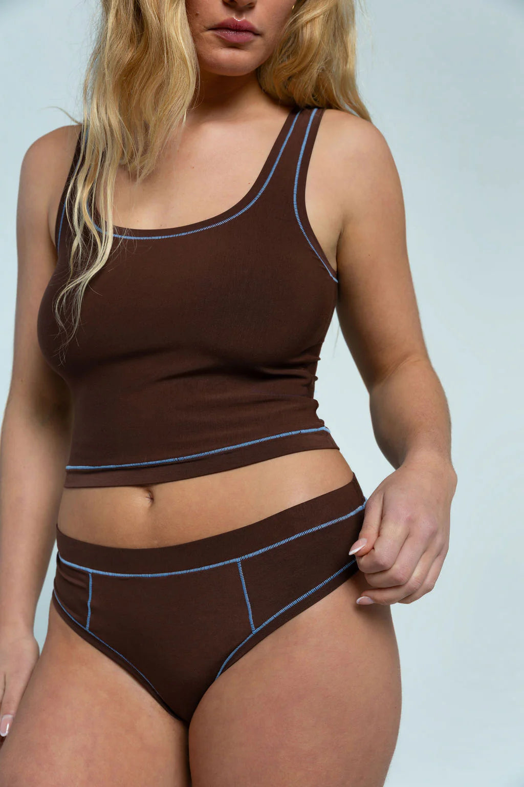 Sporty Crop (SC) Tank - Brown / Sky Blue