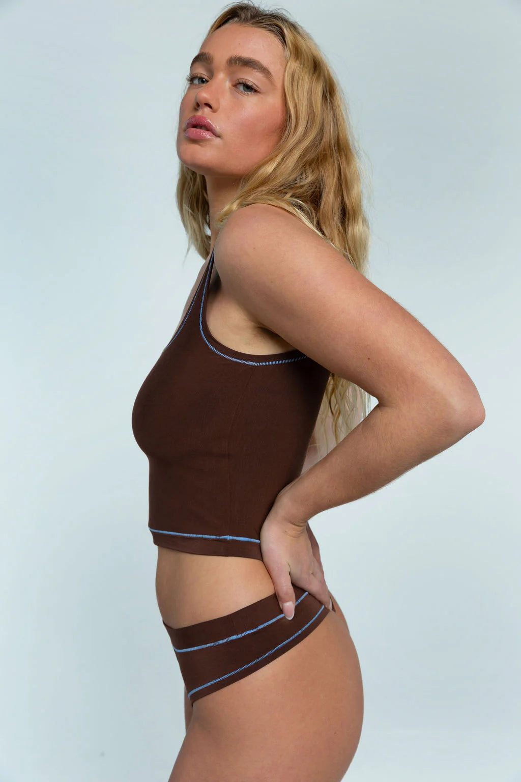 Sporty Crop (SC) Tank - Brown / Sky Blue