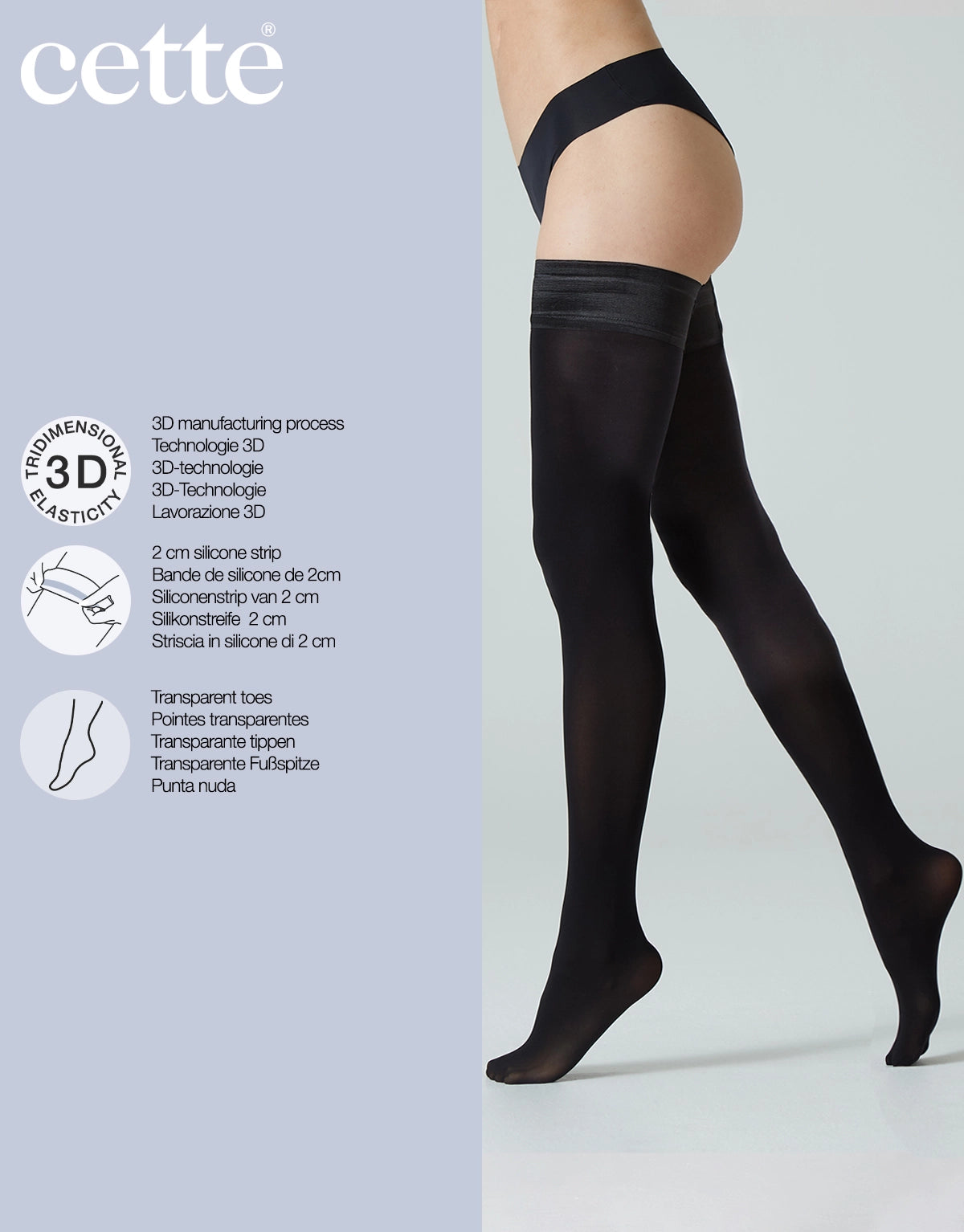 Silicone Stay Up Helsinki Opaque 60 Den Stockings - Black
