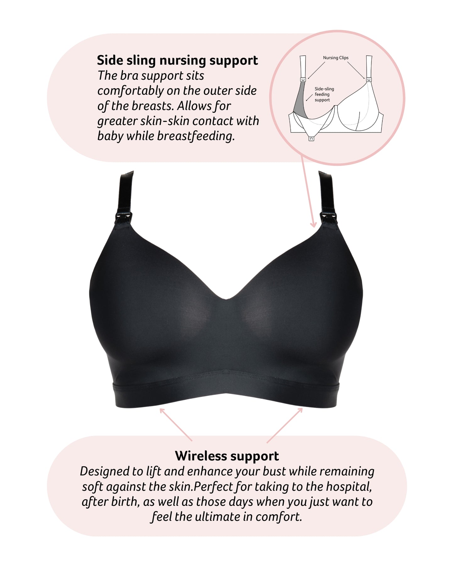 Infinite Wireless T-shirt Nursing Bra ITB10 - Black