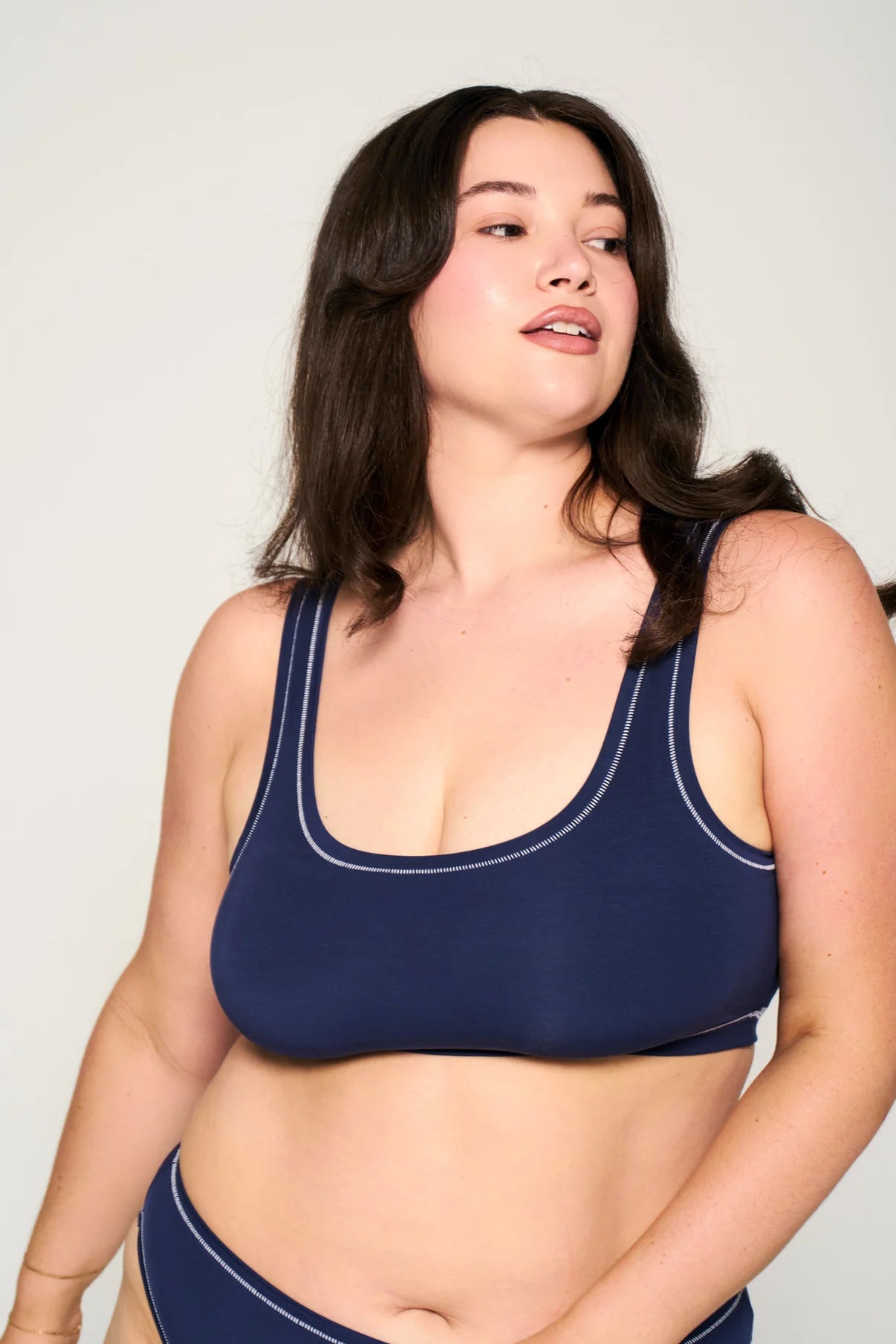 Sporty (SC) Bralette - Navy/White Merrow Stitching