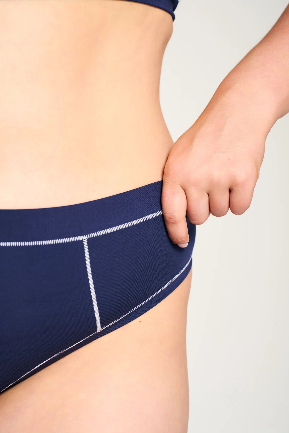 Thong (SC) - Navy/White Merrow Stitching