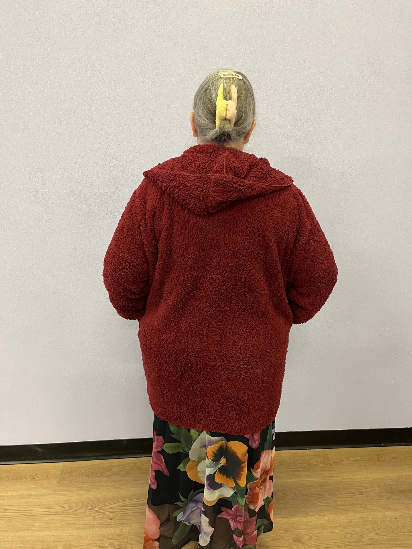 32" Hooded Sherpa Jacket with Pockets - Wine