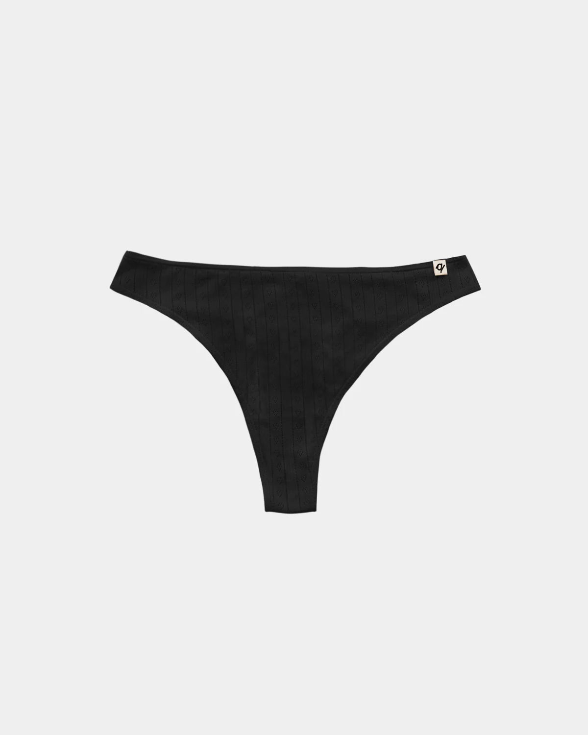 Women's Pointelle Thong 100% Organic Cotton - Black