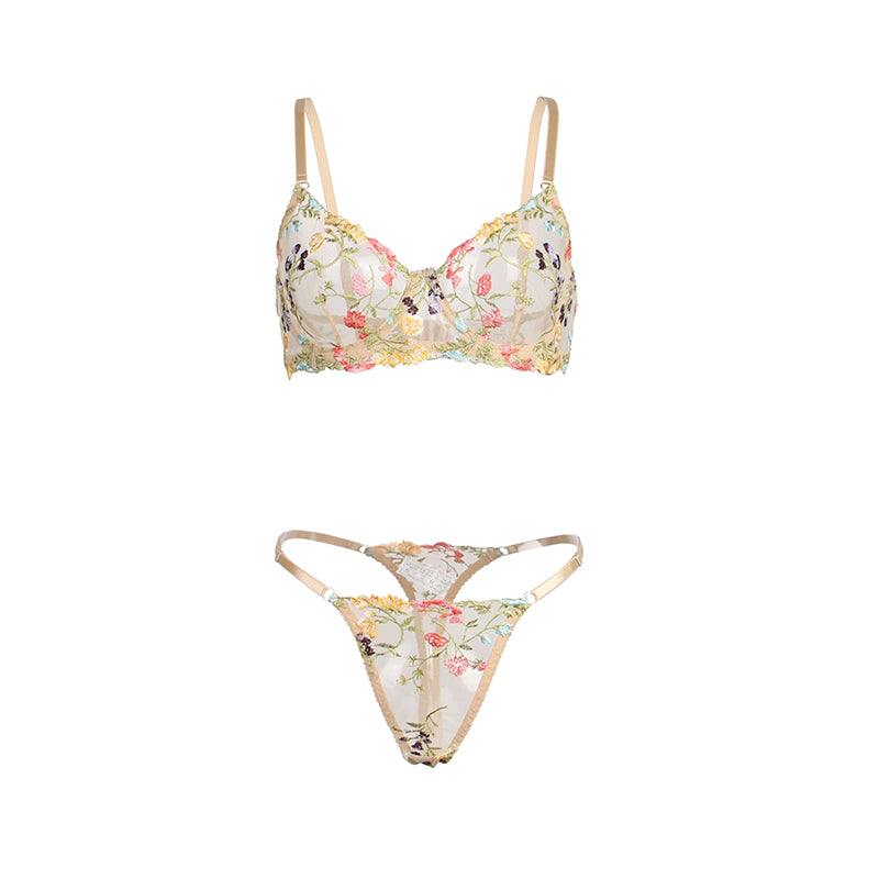 Floral Embroidery Mesh Bra and Thong 81198 - Floral