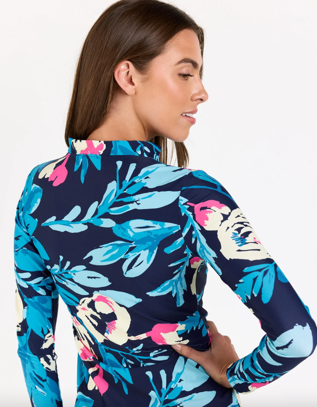 Nora Full Zip Swim Top - Midnight Bloom