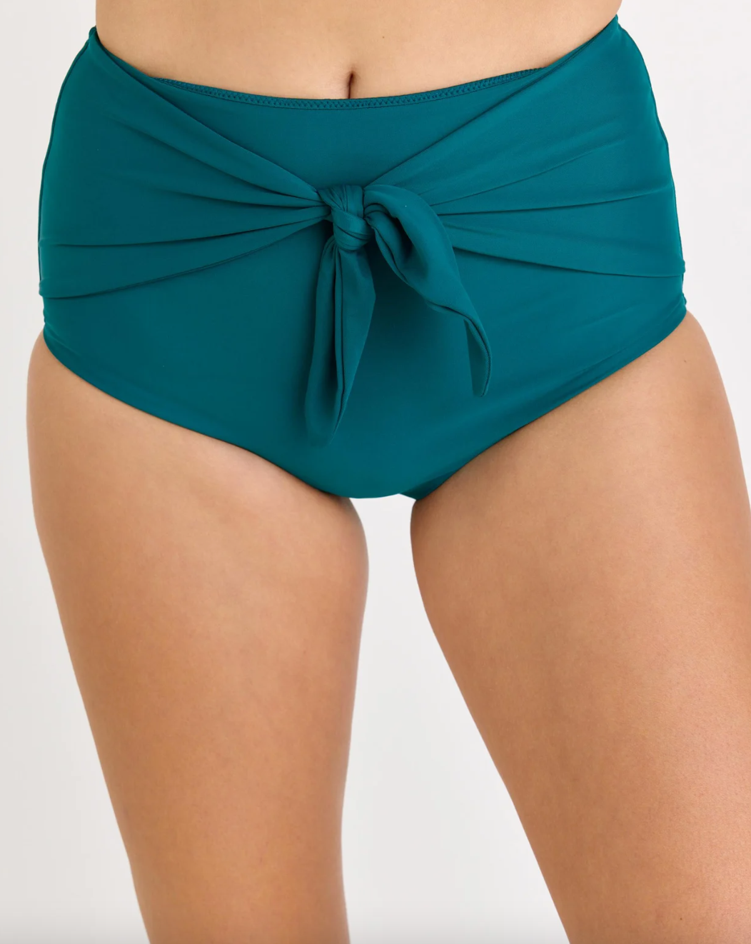 High Waisted Bikini Bottom with Front Tie - Dark Jade