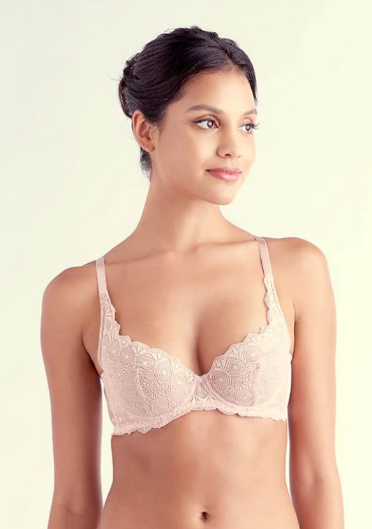 The Little Bra Company Catherine Lace Push-Up Bra in Mint/Wisteria