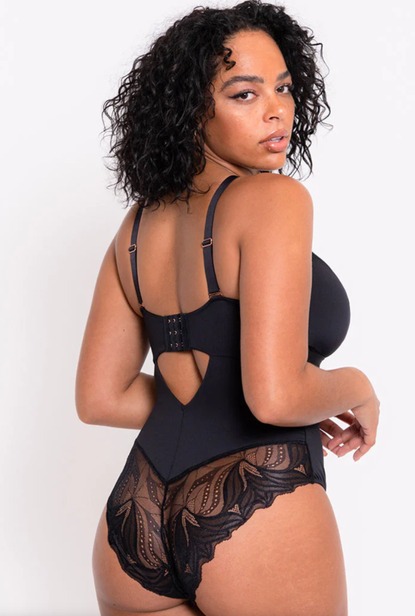 Scantilly Indulgence Multiway Stretch Lace Teddy - Black/Latte