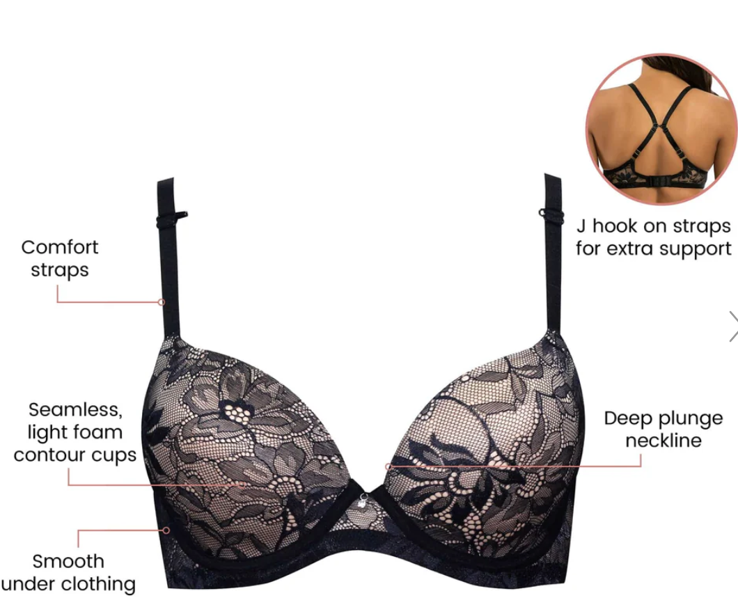 Luxlacy Lace Plunge T-shirt Bra 2000 - Black