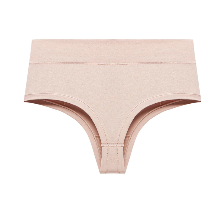 Pima Cotton Mid-Rise Thong - Champagne