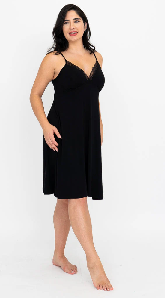Mina Bamboo Slip Nightgown - Black