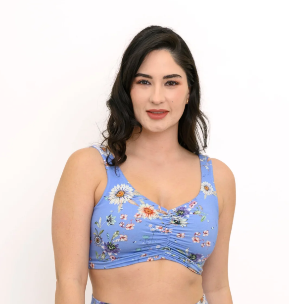 Bamboo Clipper Wireless Crop Top Bra - Peri Daisy