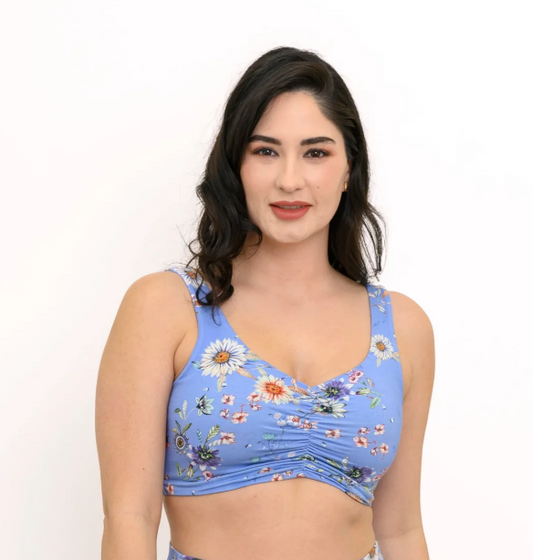 Bamboo Clipper Wireless Crop Top Bra - Peri Daisy