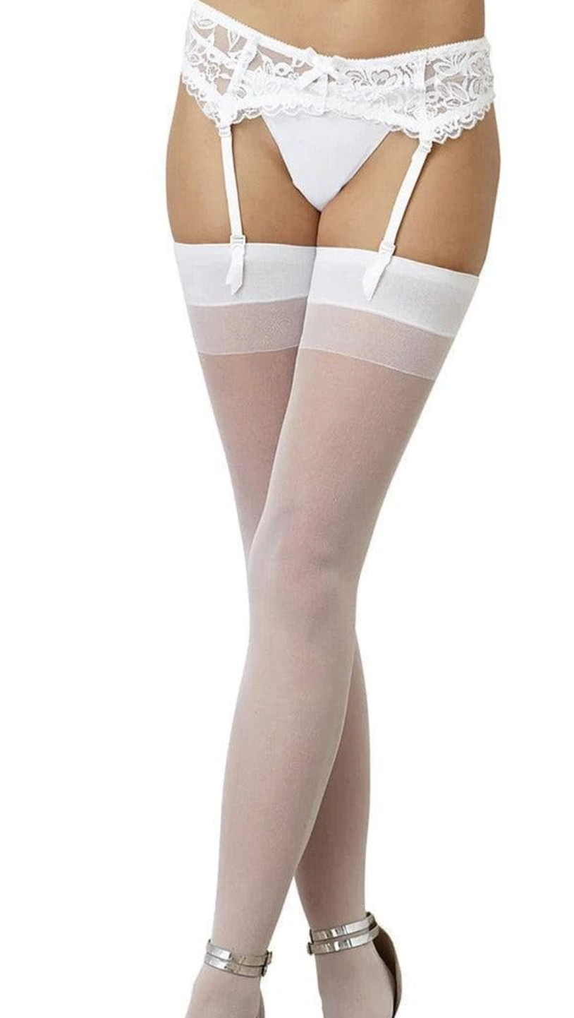 Sheer Thigh Highs with Back Seam 0007 - White