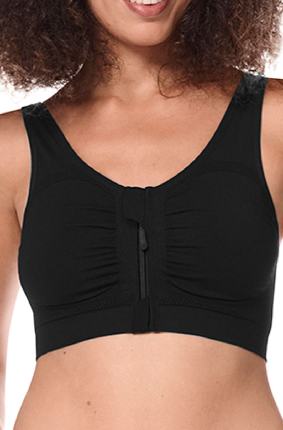 Emilia Wireless 69% Cotton Zip Front Close Bra 45102 - Black