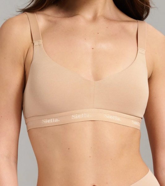 95% Organic Cotton Wireless Padded V-Neck T-shirt Bra SICB284 - Beach Beige