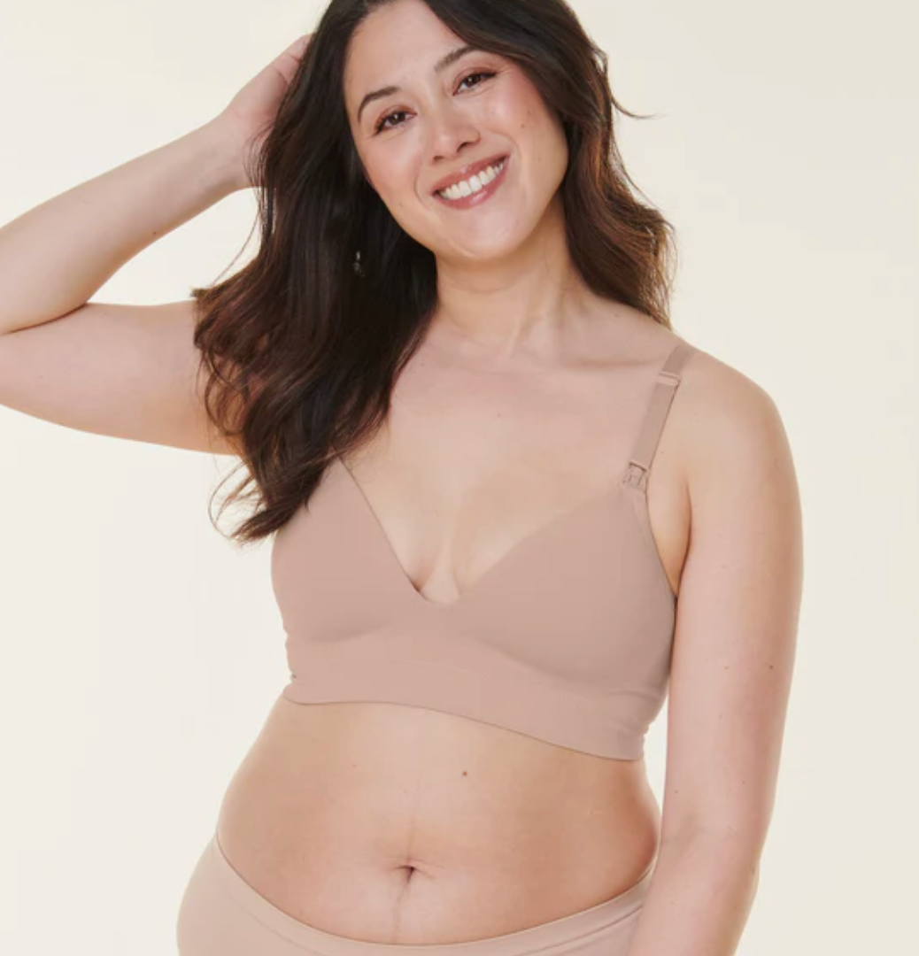 Wireless (X) Plunge T-shirt Maternity and Nursing Bra 11059 - Cameo
