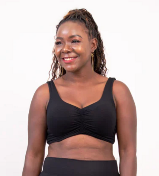 Bamboo Clipper Wireless Crop Top Bra - Black
